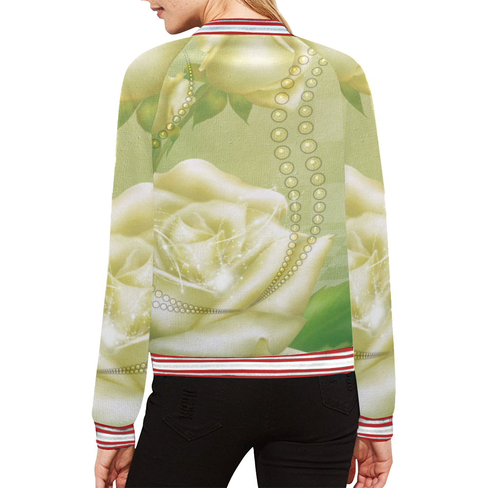 Beautiful soft green roses All Over Print Bomber Jacket for Women (Model H21)
