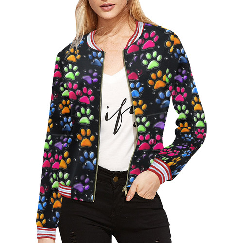 Paws Popart by Nico Bielow All Over Print Bomber Jacket for Women (Model H21)