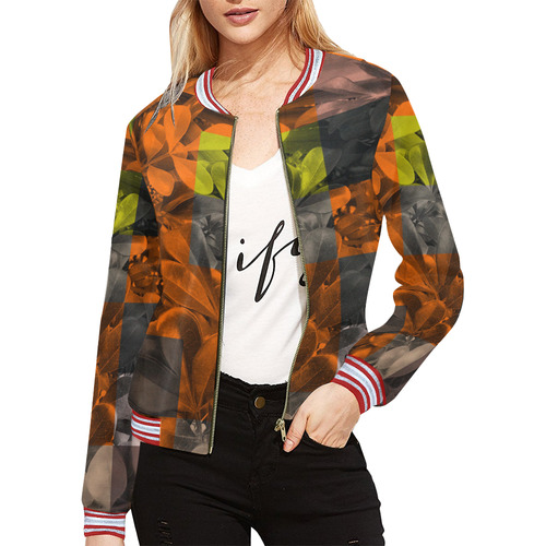 Foliage Patchwork #9 All Over Print Bomber Jacket for Women (Model H21)