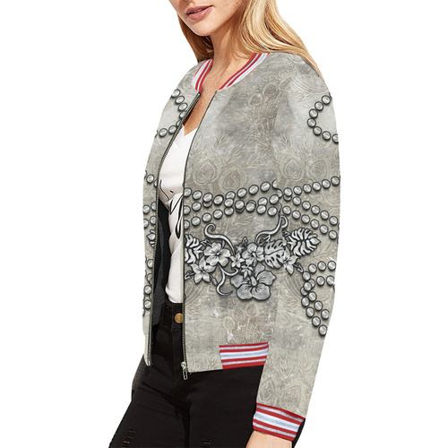 Decorative design, damask All Over Print Bomber Jacket for Women (Model H21)