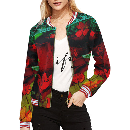 Flower power, roses All Over Print Bomber Jacket for Women (Model H21)