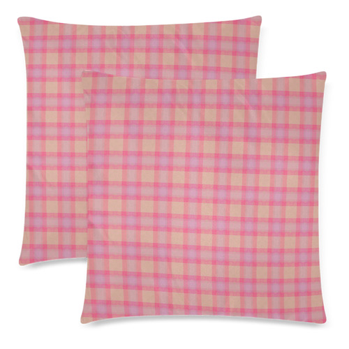 Pink Purple Plaid Custom Zippered Pillow Cases 18"x 18" (Twin Sides) (Set of 2)