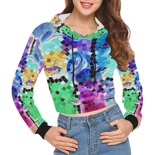 Mosaic Popart by Nico Bielow All Over Print Crop Hoodie for Women (Model H22)