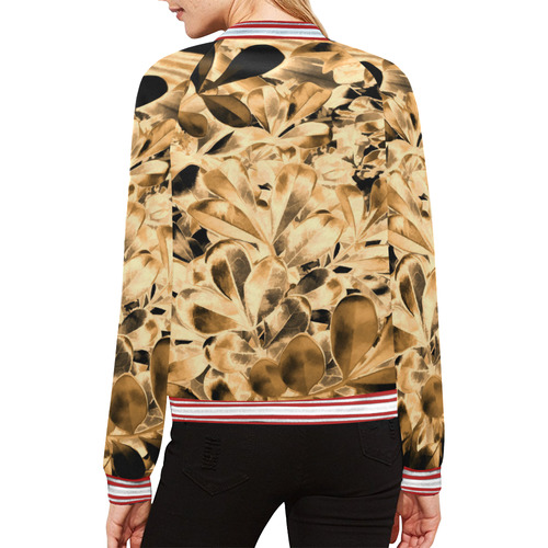 Foliage #2 Gold All Over Print Bomber Jacket for Women (Model H21)