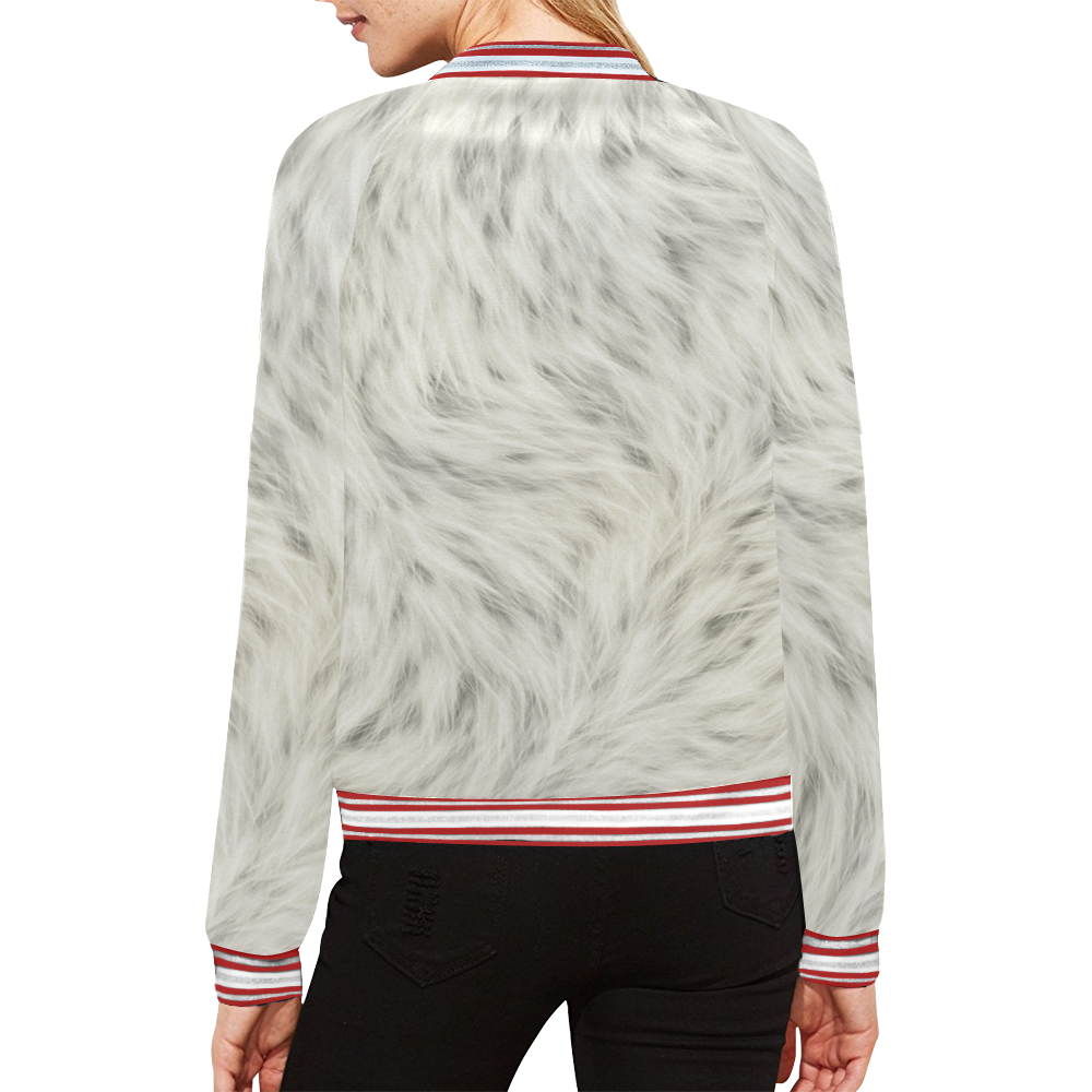 White Fur All Over Print Bomber Jacket for Women (Model H21)