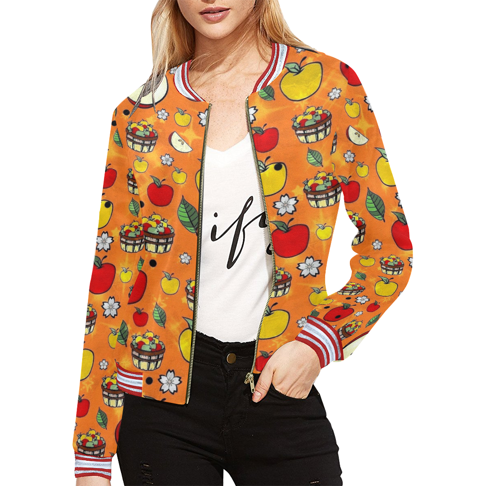 Apple Popart by Nico Bielow All Over Print Bomber Jacket for Women (Model H21)