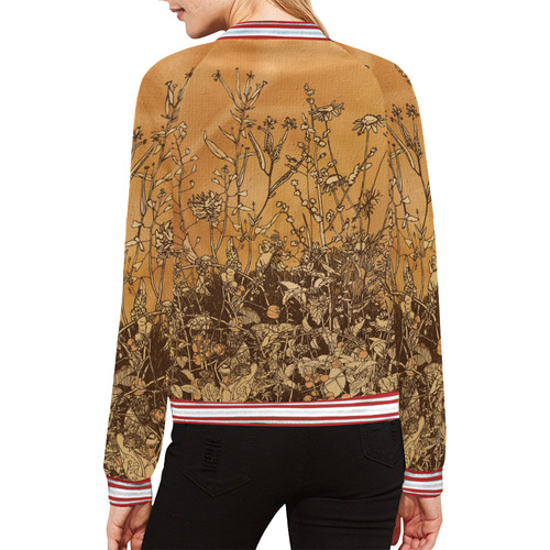 Brown flowers, vintage All Over Print Bomber Jacket for Women (Model H21)