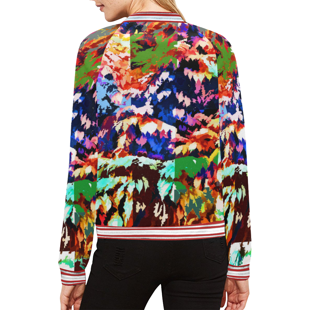 Foliage Patchwork #7 All Over Print Bomber Jacket for Women (Model H21)