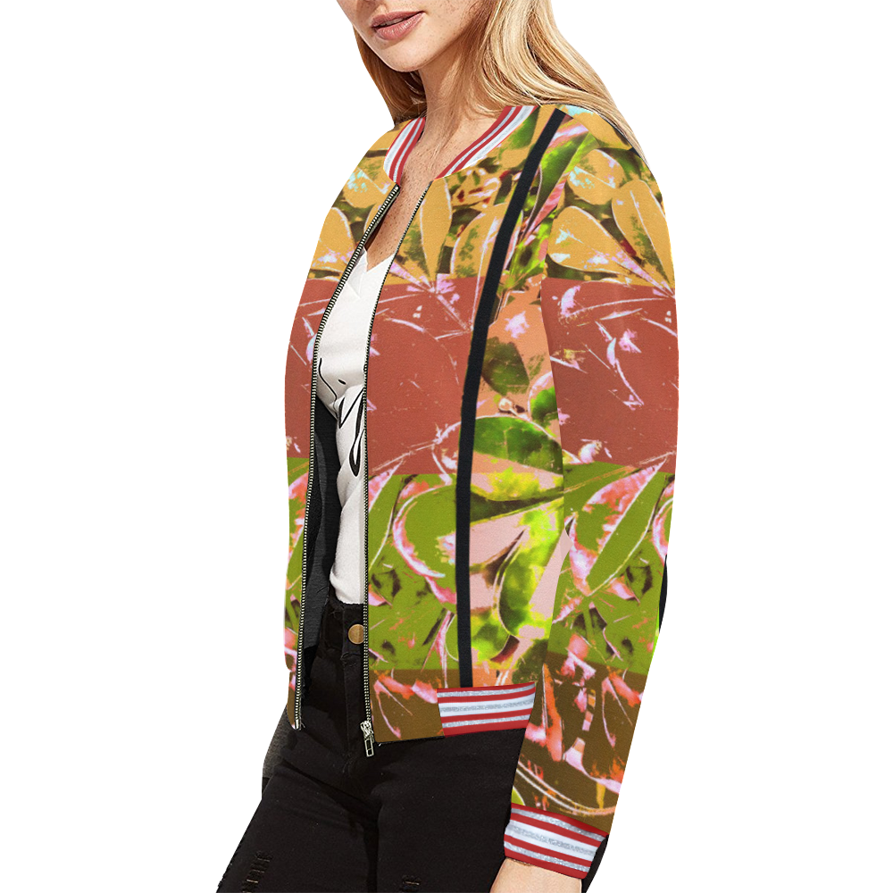 Foliage Patchwork #5 All Over Print Bomber Jacket for Women (Model H21)