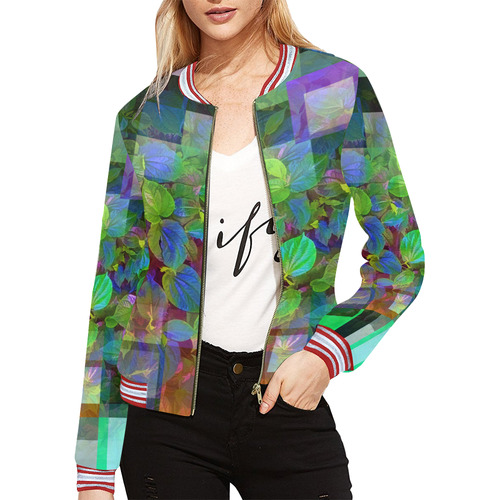 Foliage Patchwork #10 All Over Print Bomber Jacket for Women (Model H21)