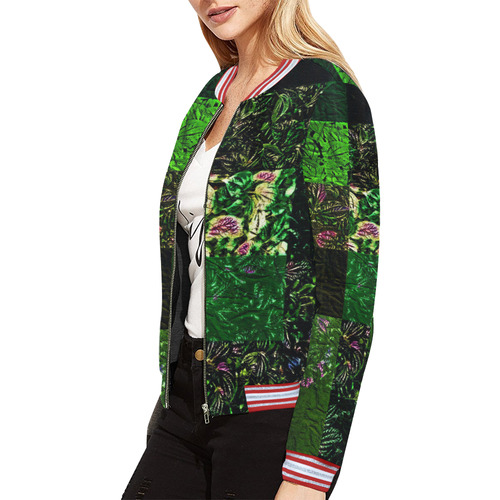 Foliage Patchwork #1 All Over Print Bomber Jacket for Women (Model H21)