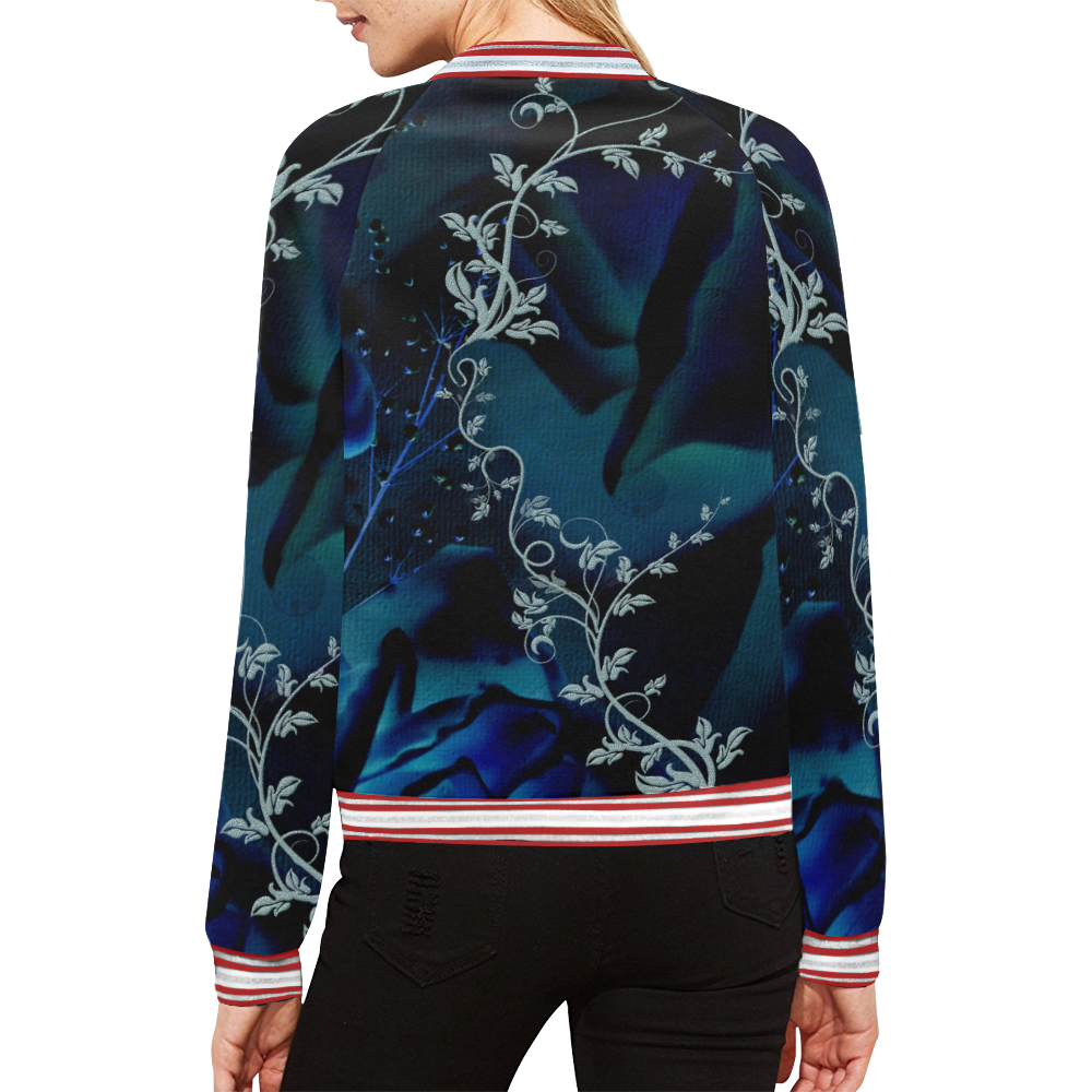 Floral design, blue colors All Over Print Bomber Jacket for Women (Model H21)