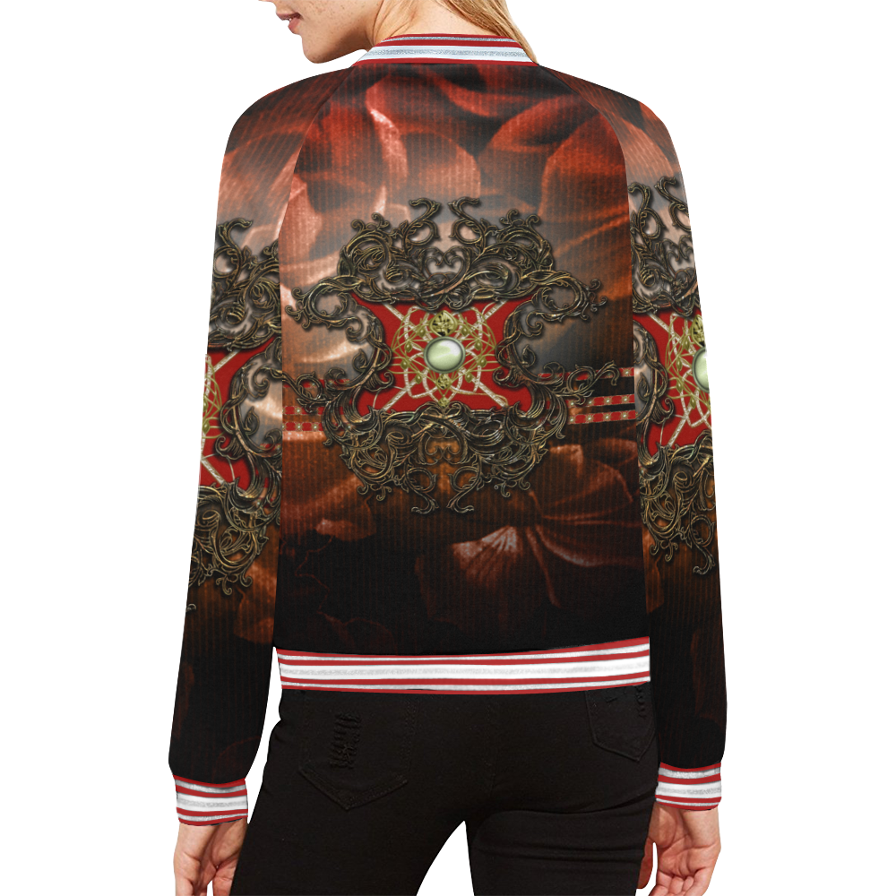 Red floral design All Over Print Bomber Jacket for Women (Model H21)