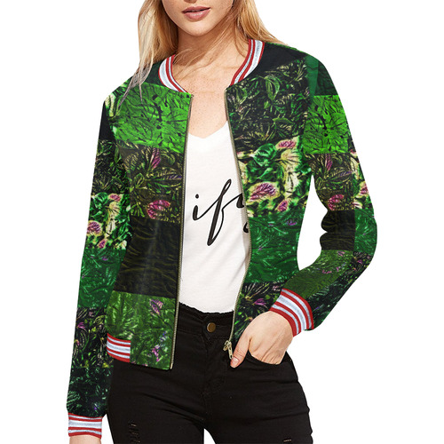 Foliage Patchwork #1 All Over Print Bomber Jacket for Women (Model H21)