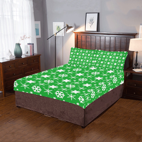 Snowflakes Green 3-Piece Bedding Set