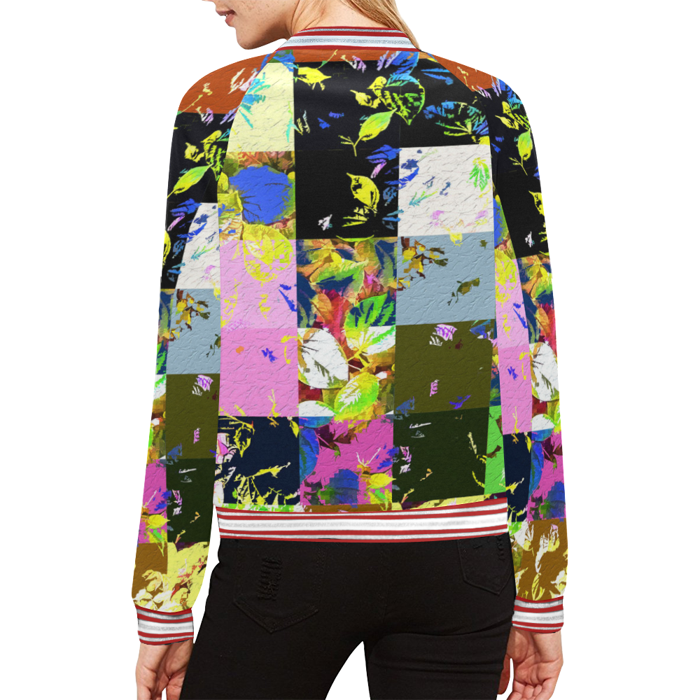Foliage Patchwork #3 All Over Print Bomber Jacket for Women (Model H21)