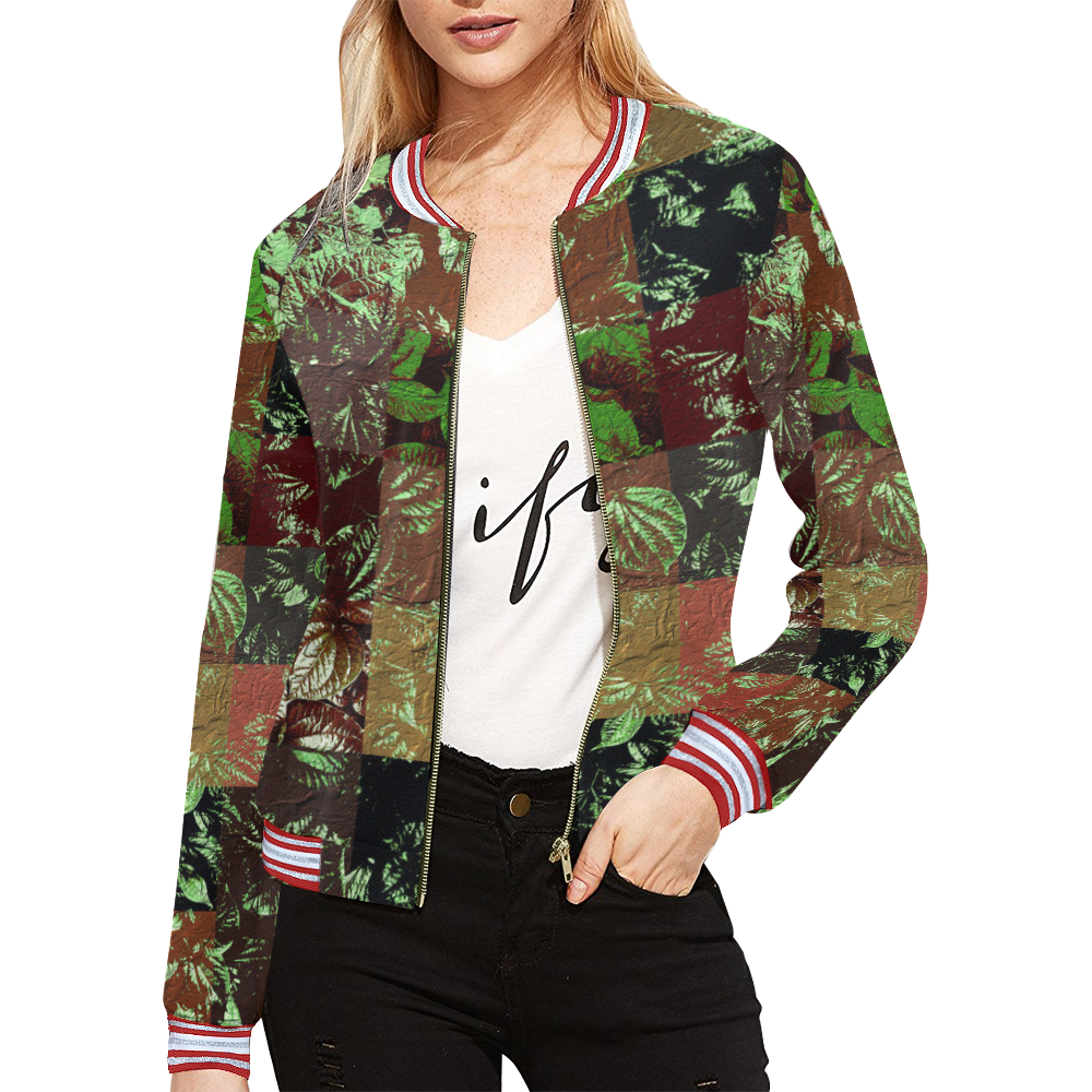 Foliage Patchwork #4 All Over Print Bomber Jacket for Women (Model H21)
