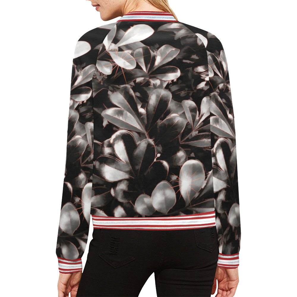 Foliage #1 Red Edge All Over Print Bomber Jacket for Women (Model H21)