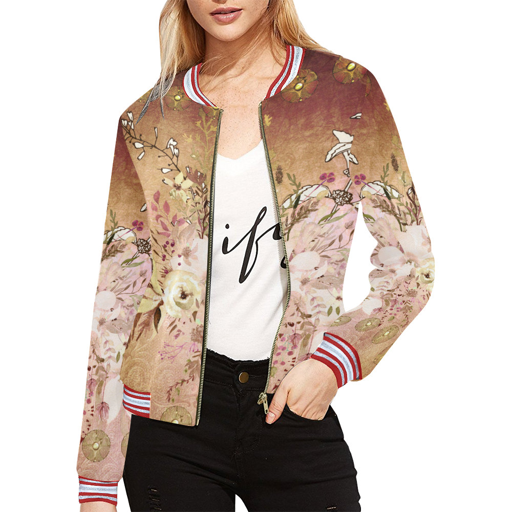 Wonderful floral design, vintage All Over Print Bomber Jacket for Women (Model H21)