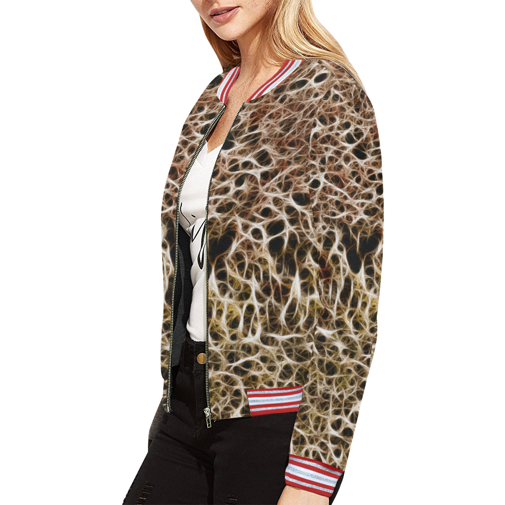 Misty Fur Coral All Over Print Bomber Jacket for Women (Model H21)