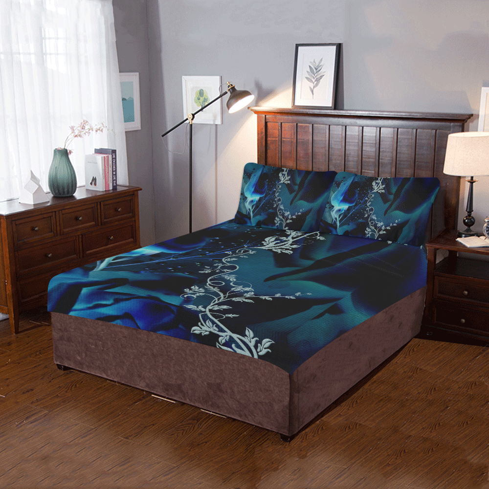 Floral design, blue colors 3-Piece Bedding Set