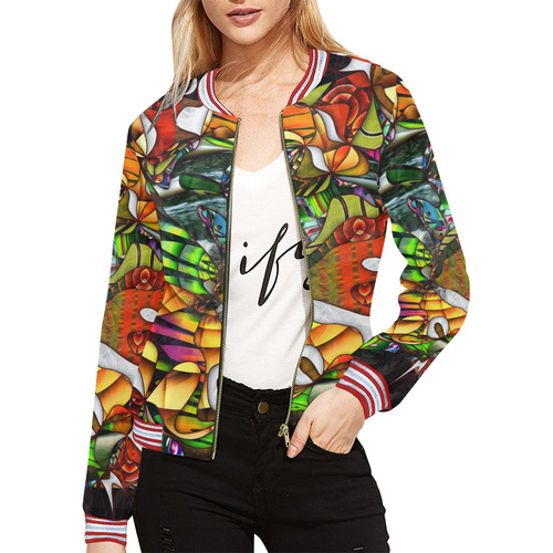Mindworks Collage #5 All Over Print Bomber Jacket for Women (Model H21)