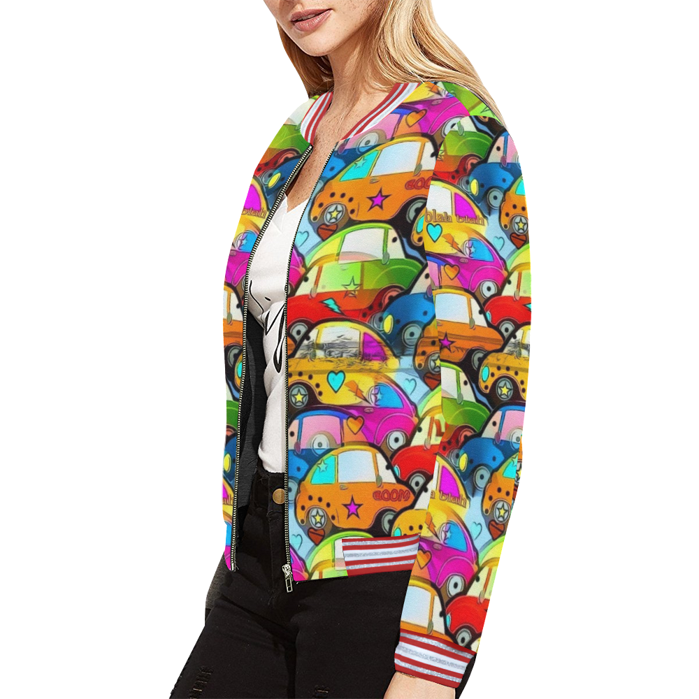 Cars Popart by Nico Bielow All Over Print Bomber Jacket for Women (Model H21)