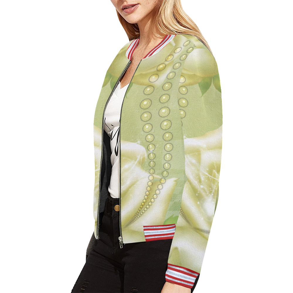 Beautiful soft green roses All Over Print Bomber Jacket for Women (Model H21)