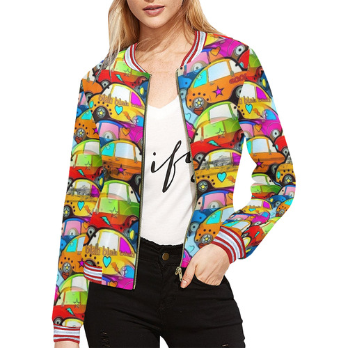 Cars Popart by Nico Bielow All Over Print Bomber Jacket for Women (Model H21)