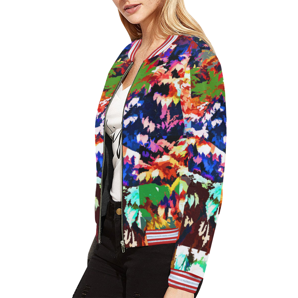 Foliage Patchwork #7 All Over Print Bomber Jacket for Women (Model H21)