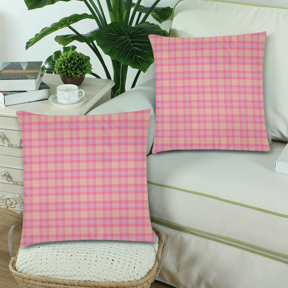 Pink Purple Plaid Custom Zippered Pillow Cases 18"x 18" (Twin Sides) (Set of 2)