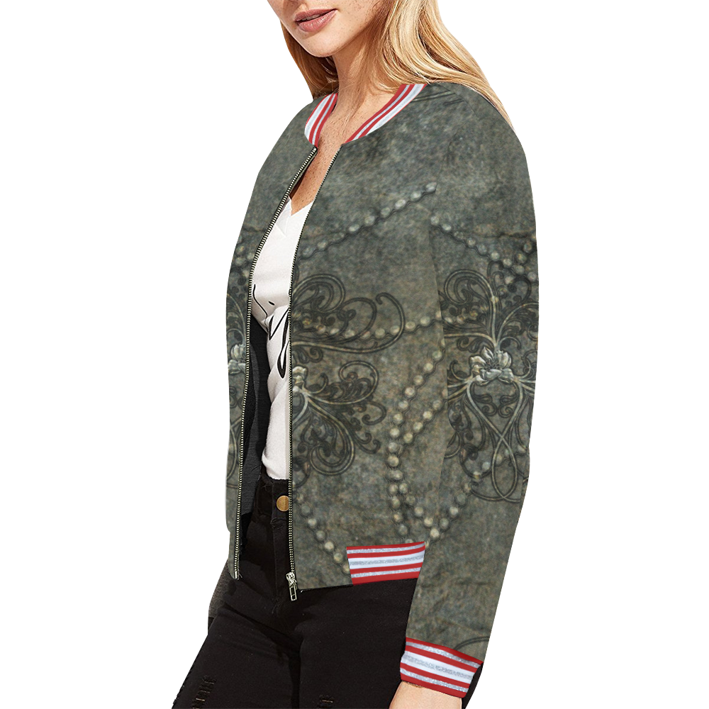 Floral design in stone optic All Over Print Bomber Jacket for Women (Model H21)