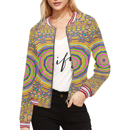 wood festive rainbow mandala All Over Print Bomber Jacket for Women (Model H21)