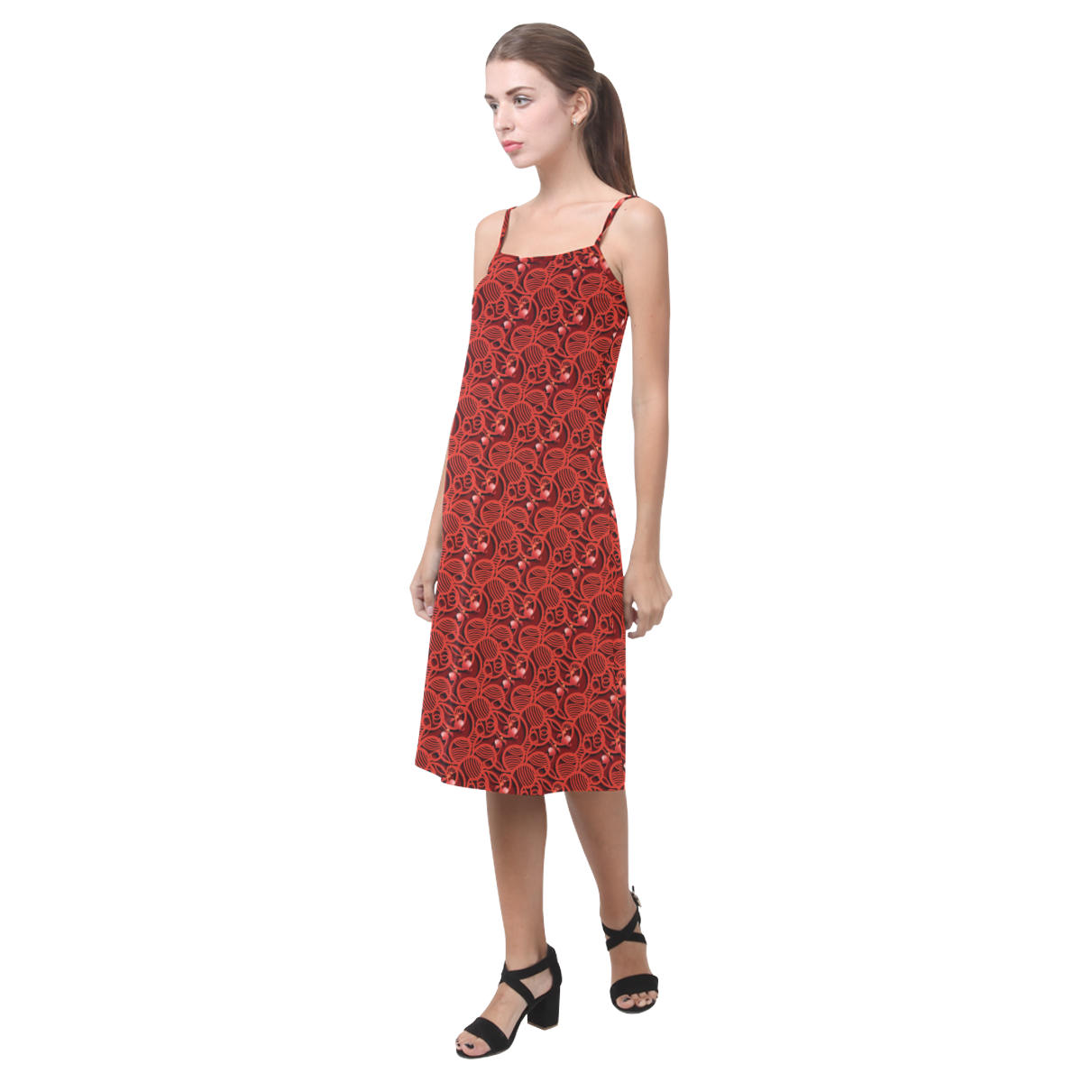 Cherry Tomato Red Hearts Alcestis Slip Dress (Model D05)