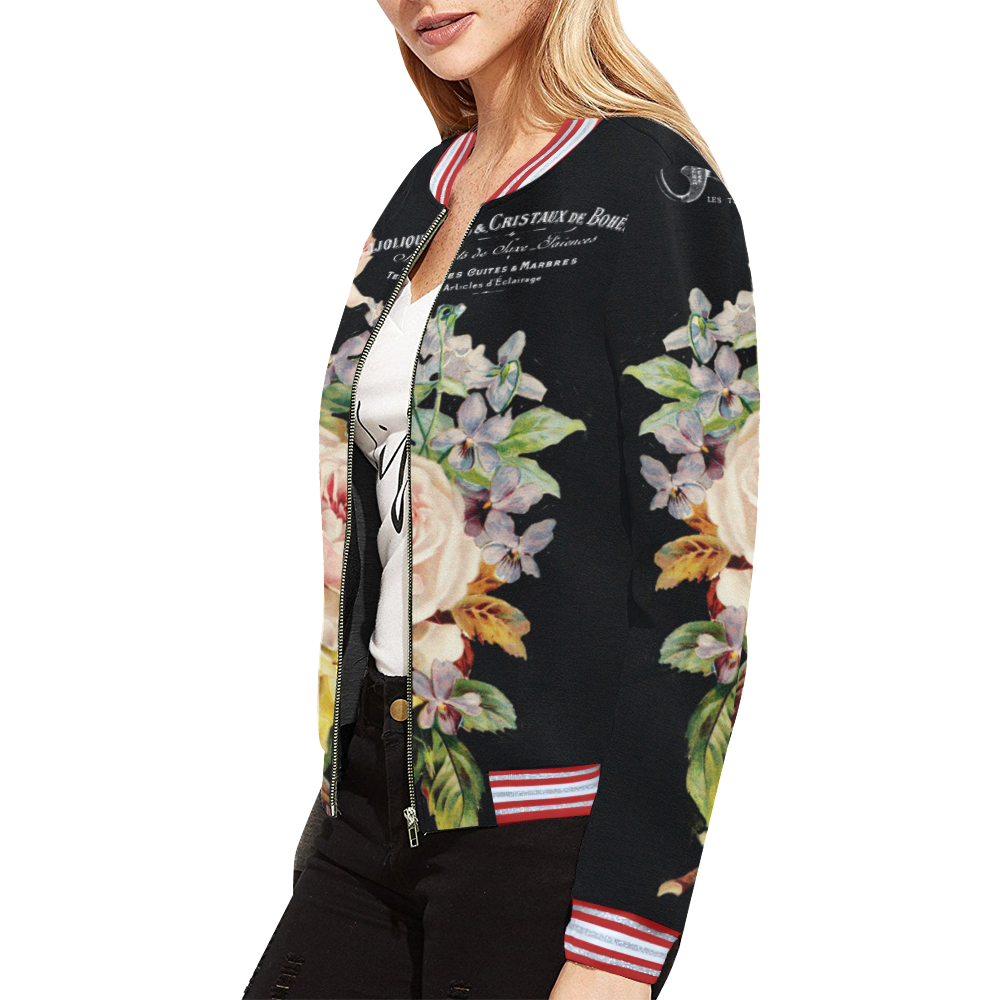 Nuit des Roses All Over Print Bomber Jacket for Women (Model H21)