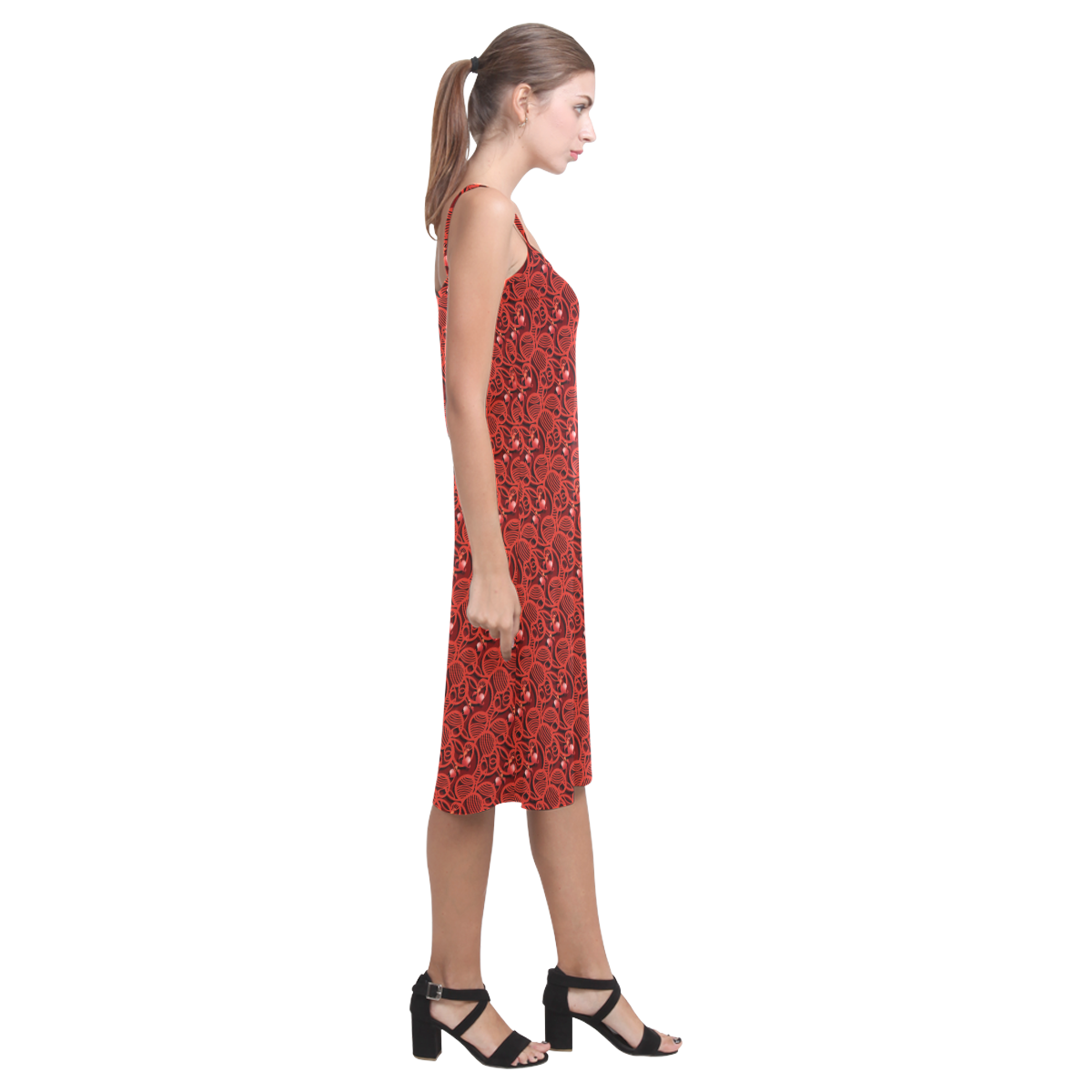 Cherry Tomato Red Hearts Alcestis Slip Dress (Model D05)