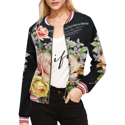 Nuit des Roses All Over Print Bomber Jacket for Women (Model H21)