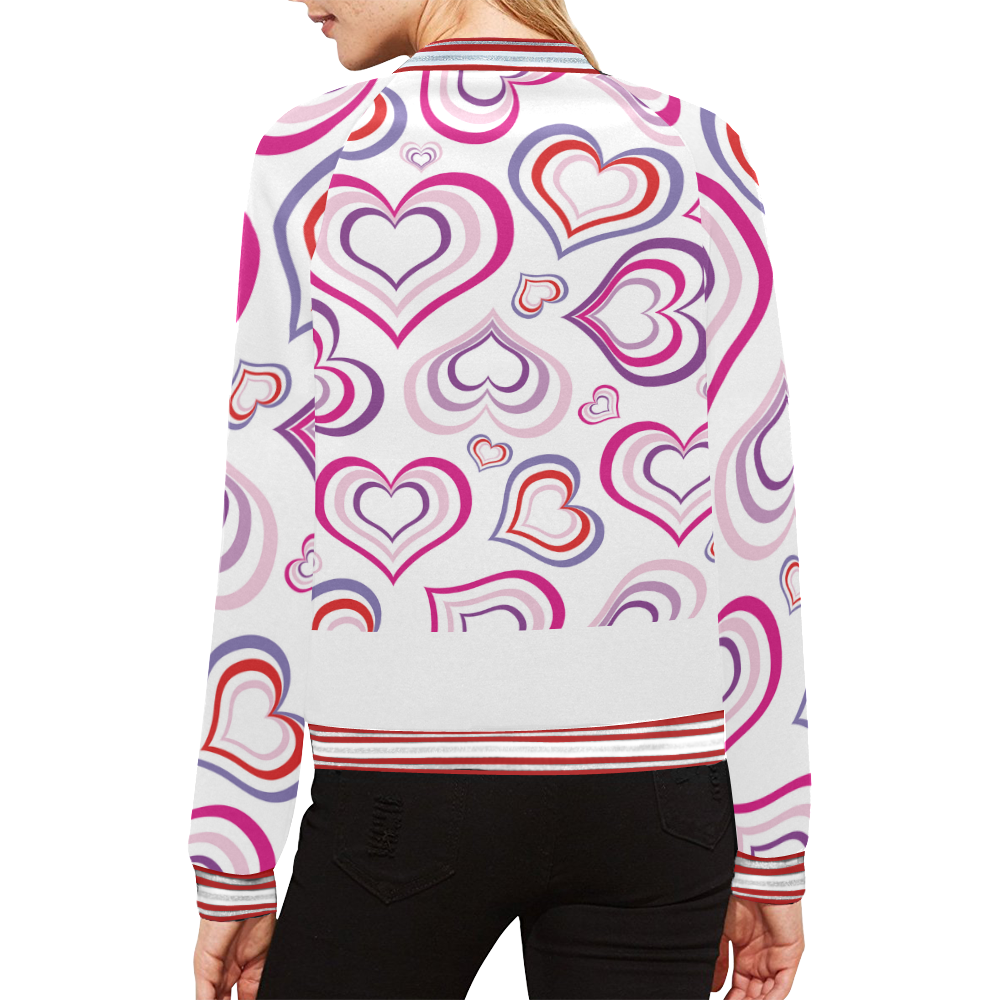 Hearts by Artdream All Over Print Bomber Jacket for Women (Model H21)