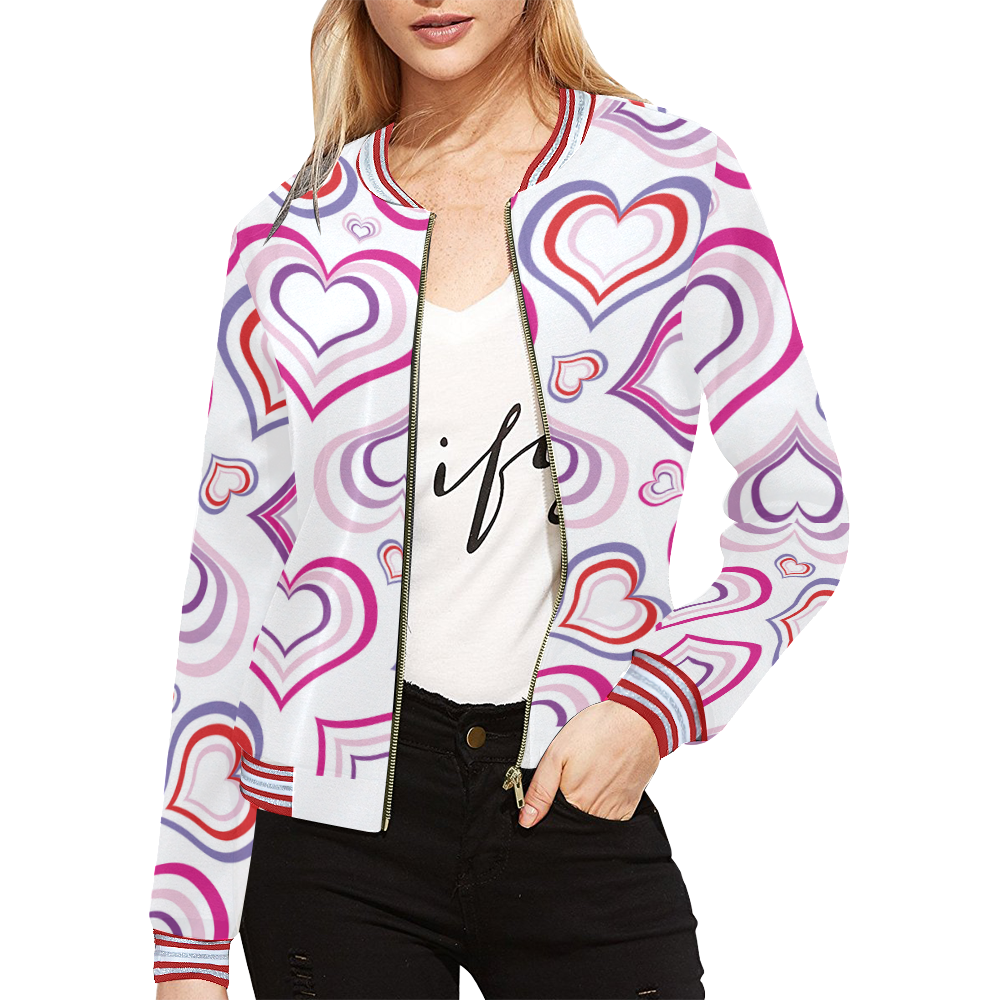Hearts by Artdream All Over Print Bomber Jacket for Women (Model H21)
