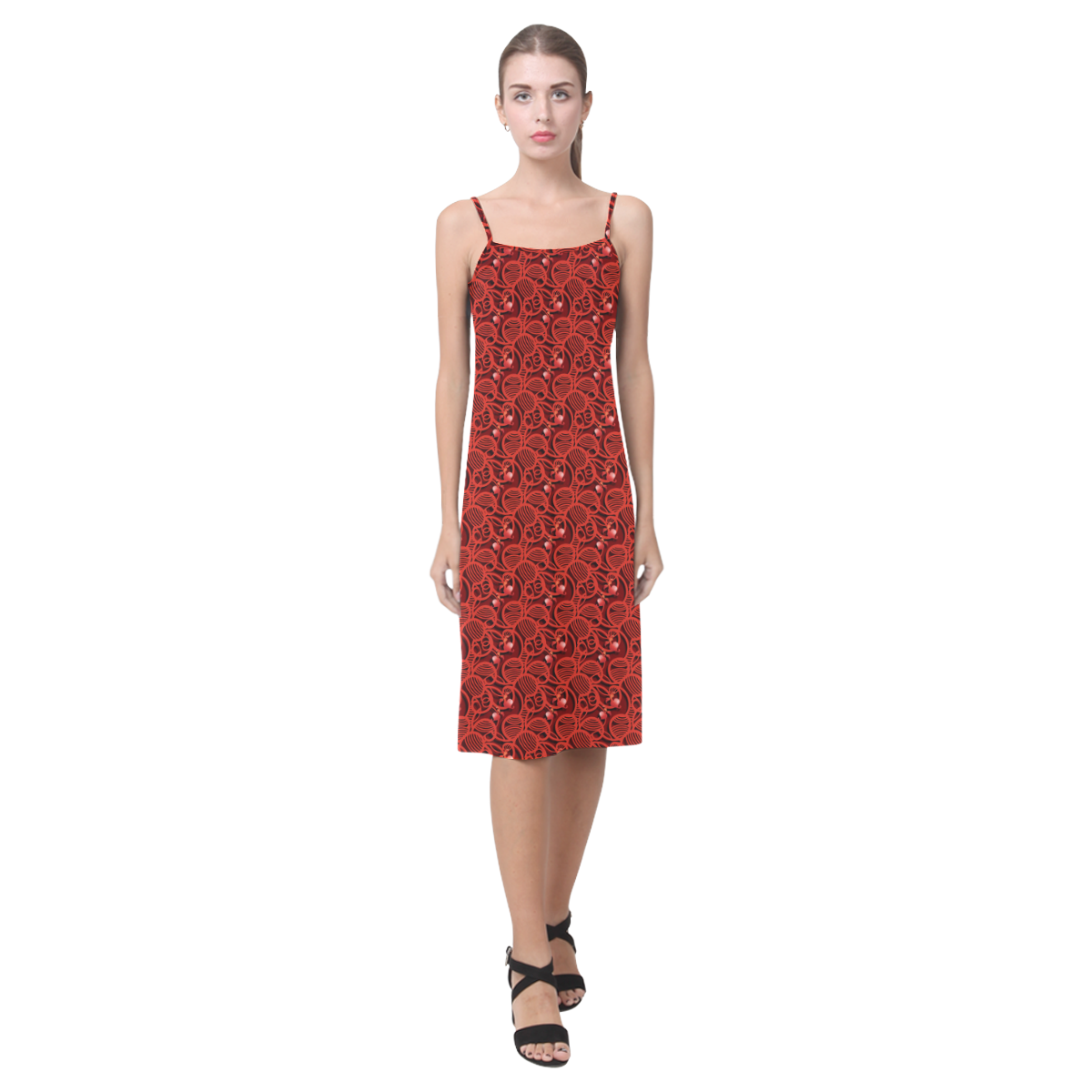 Cherry Tomato Red Hearts Alcestis Slip Dress (Model D05)