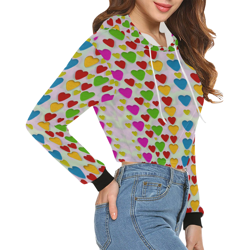 So sweet and hearty as love can be All Over Print Crop Hoodie for Women (Model H22)