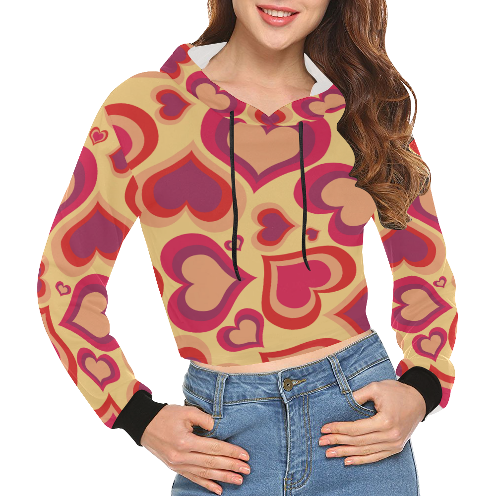 Heart by Artdream All Over Print Crop Hoodie for Women (Model H22)