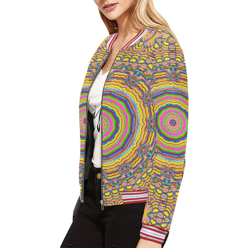 wood festive rainbow mandala All Over Print Bomber Jacket for Women (Model H21)