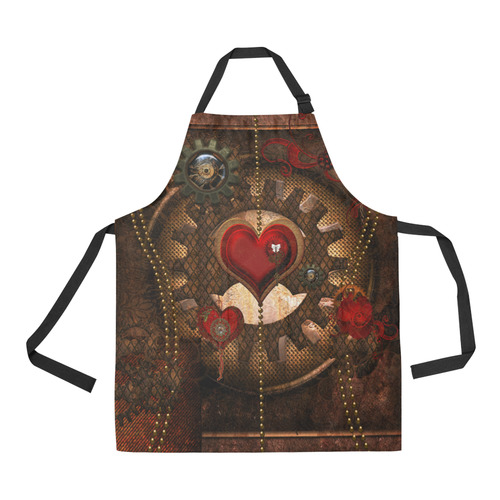 Steampunk, awesome herats with clocks and gears All Over Print Apron