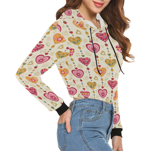 Heart by Artdream All Over Print Crop Hoodie for Women (Model H22)