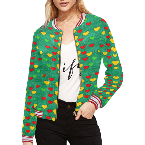 love is in all of us to give and show All Over Print Bomber Jacket for Women (Model H21)