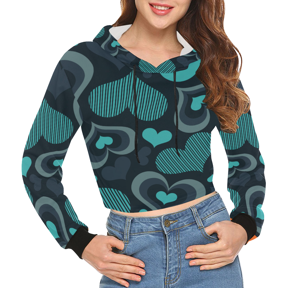 Heart by Artdream All Over Print Crop Hoodie for Women (Model H22)