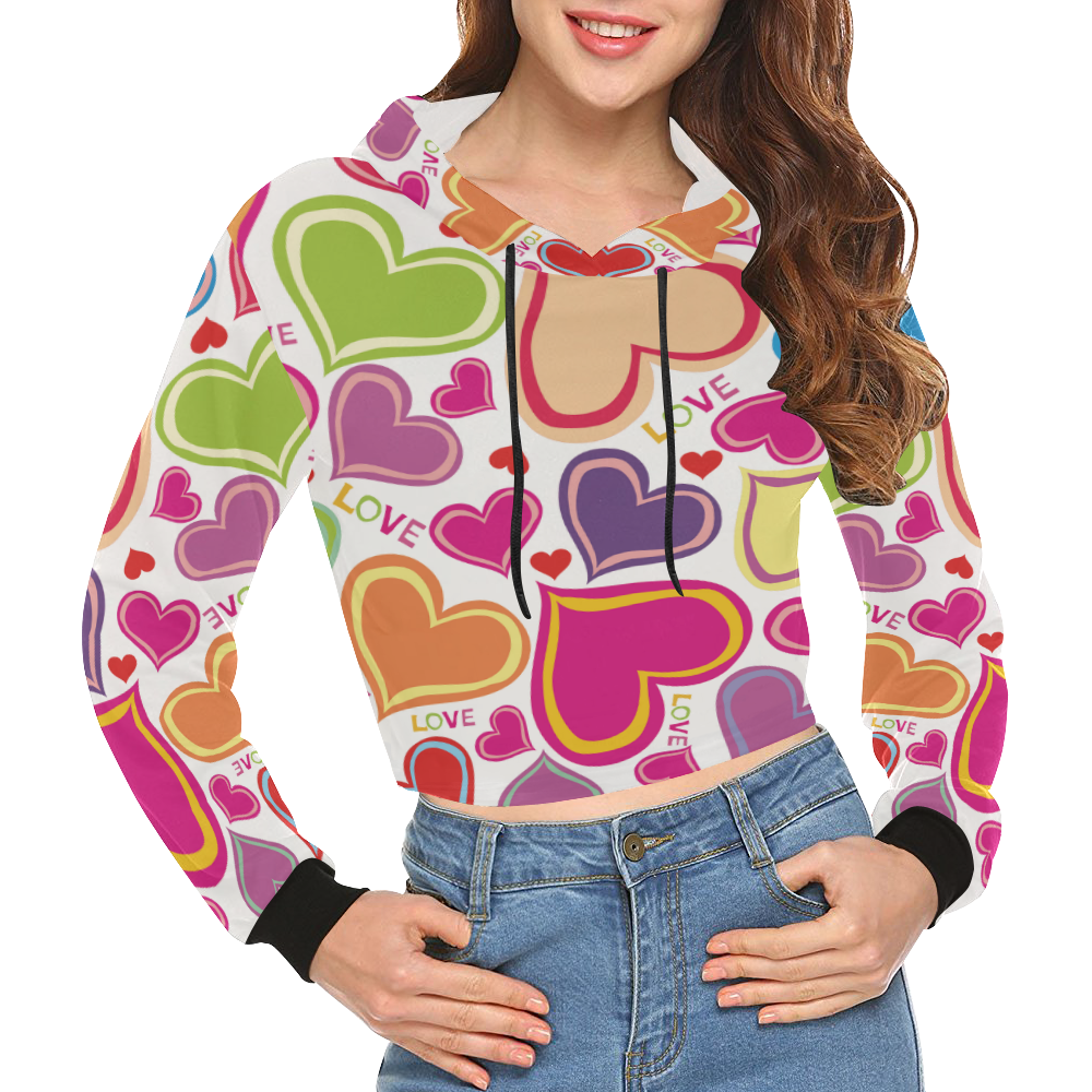 Heart by Artdream All Over Print Crop Hoodie for Women (Model H22)