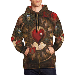 Steampunk, awesome herats with clocks and gears All Over Print Hoodie for Men (USA Size) (Model H13)