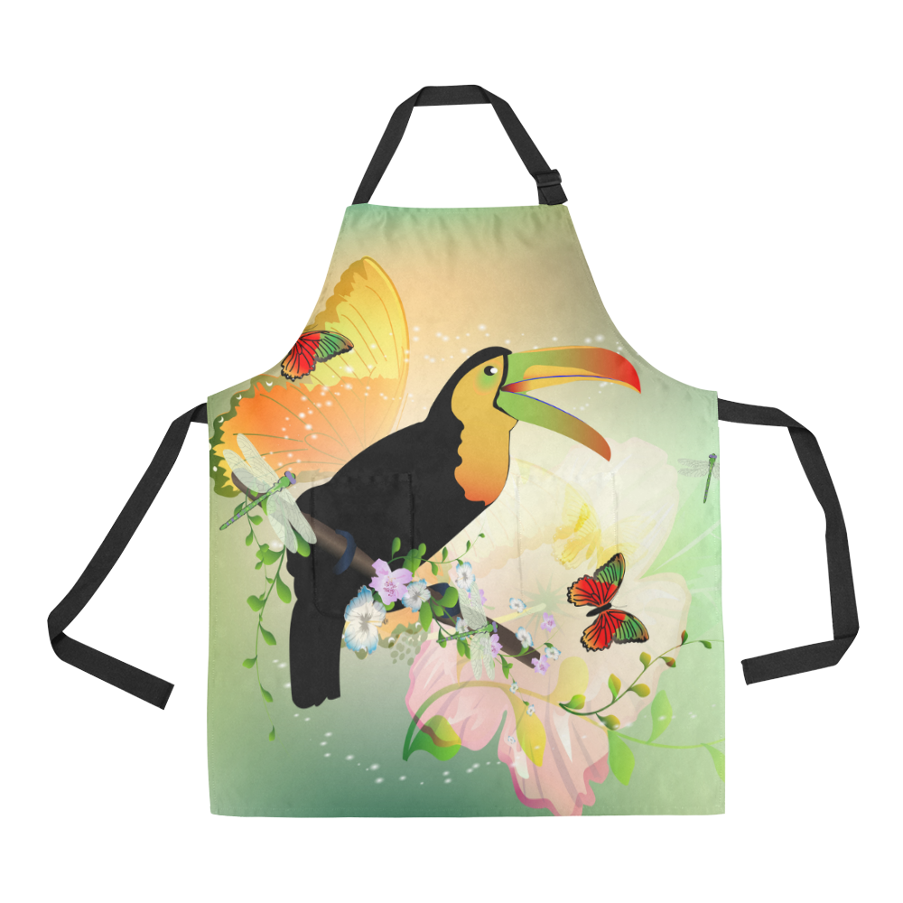 Funny toucan with flowers All Over Print Apron